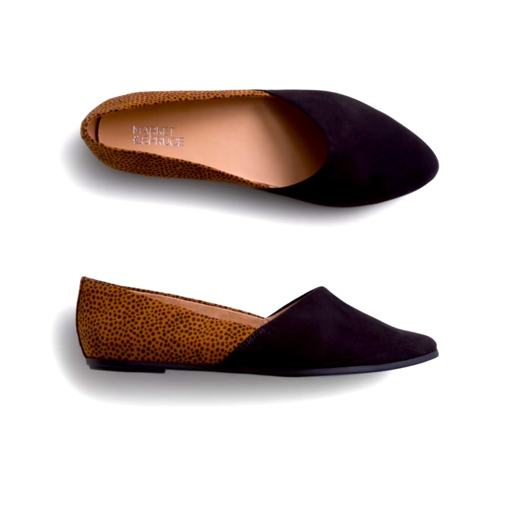 Market & Spruce Isleen Ballet Flat, Size 7, Black & Animal/Leopard Print